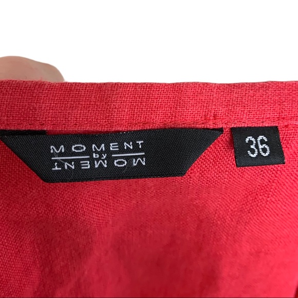 Moment By Moment Linen Asymmetrical Ribbon Detail Red Coral Midi Skirt US M - Picture 5 of 7